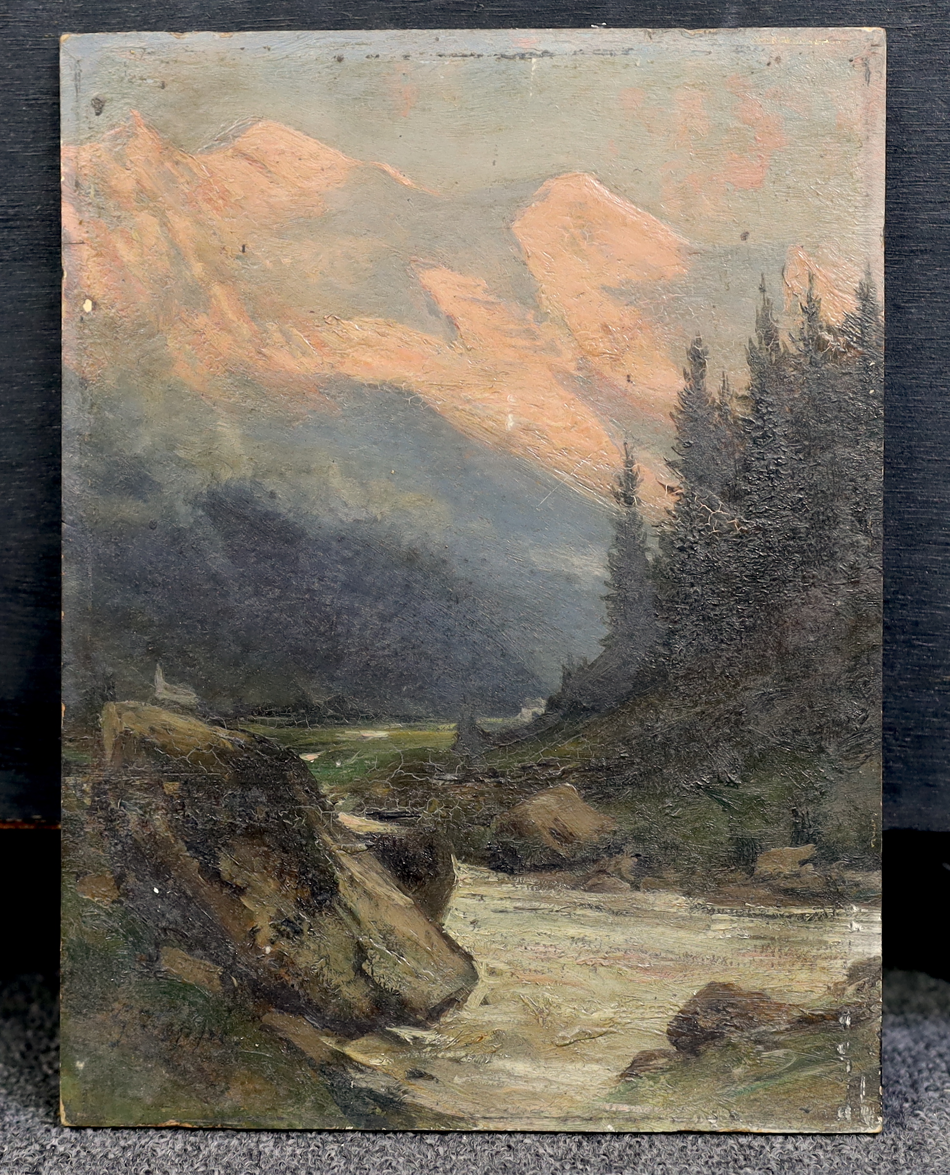 Gabriel Loppé (French, 1825-1913), Mont Blanc from Chamonix, oil on panel, 26 x 19.5cm, unframed